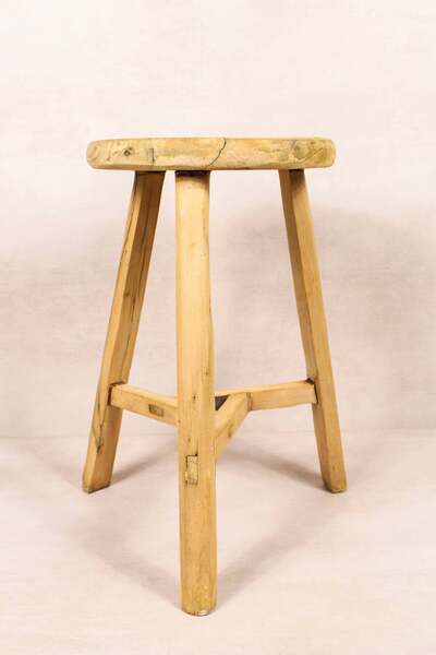 Vintage Rustic Round Stool Elm Wood | Vinterior