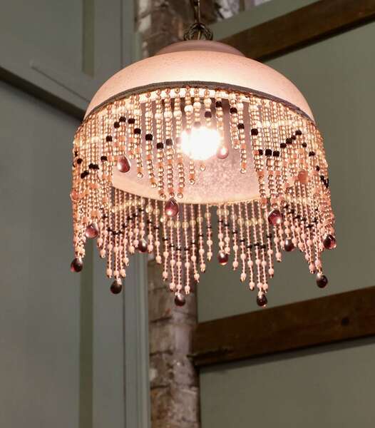 French Art Deco Glass Pendant Light With Beaded Shade A Very Pretty ...