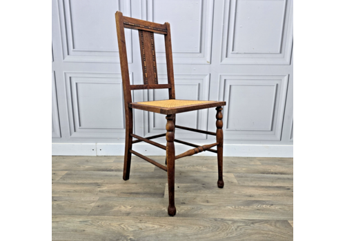 Antique Cane Side Chair   Solid Wood Oak Rattan Seat Base – Arts & Crafts Style