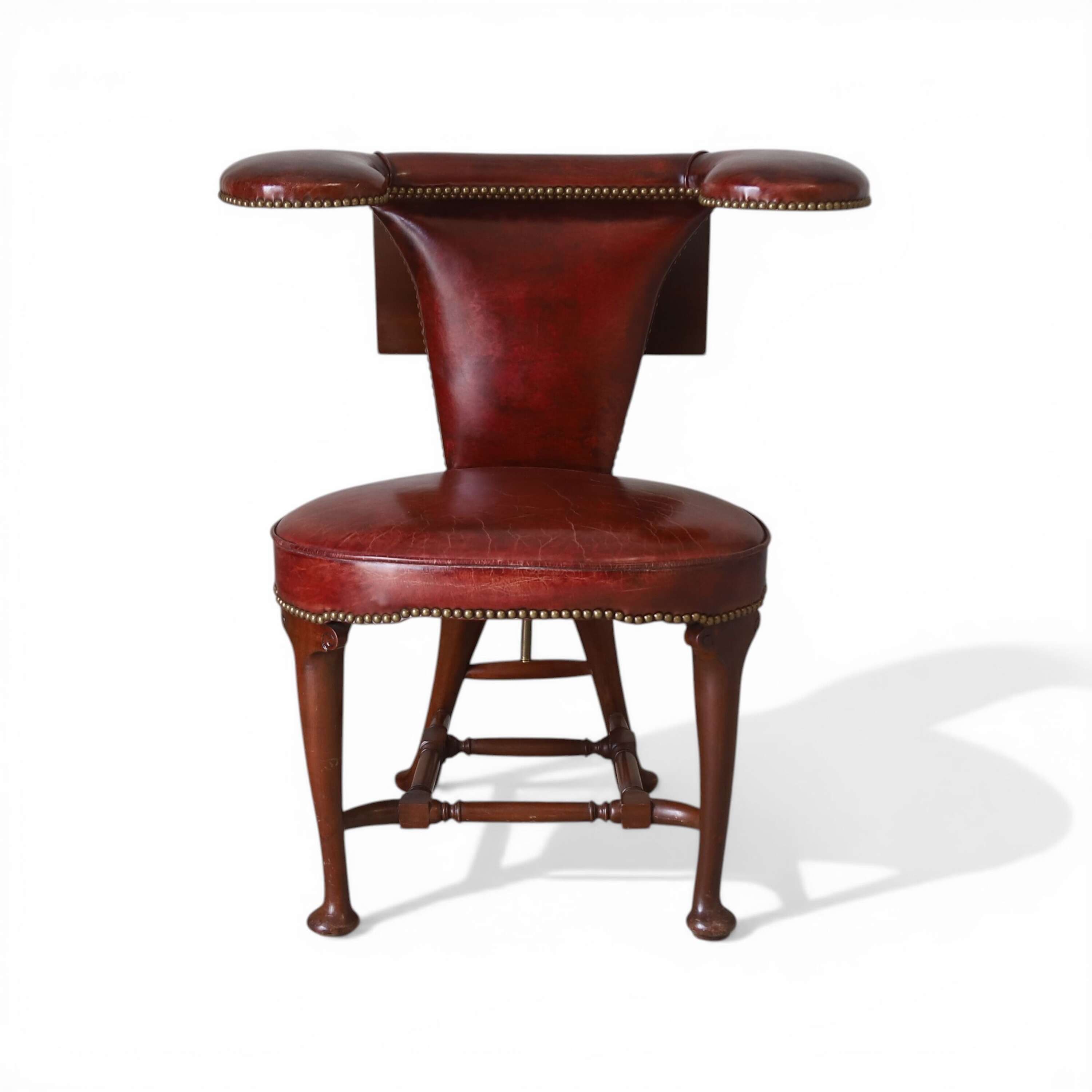 Unusual Sheraton Design Reading Chair In Red Leather, English Circa 1890
