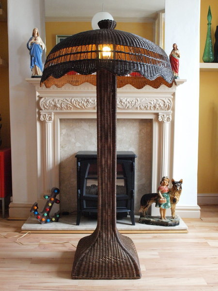 Vintage Boho Tiki Rattan Floor Lamp