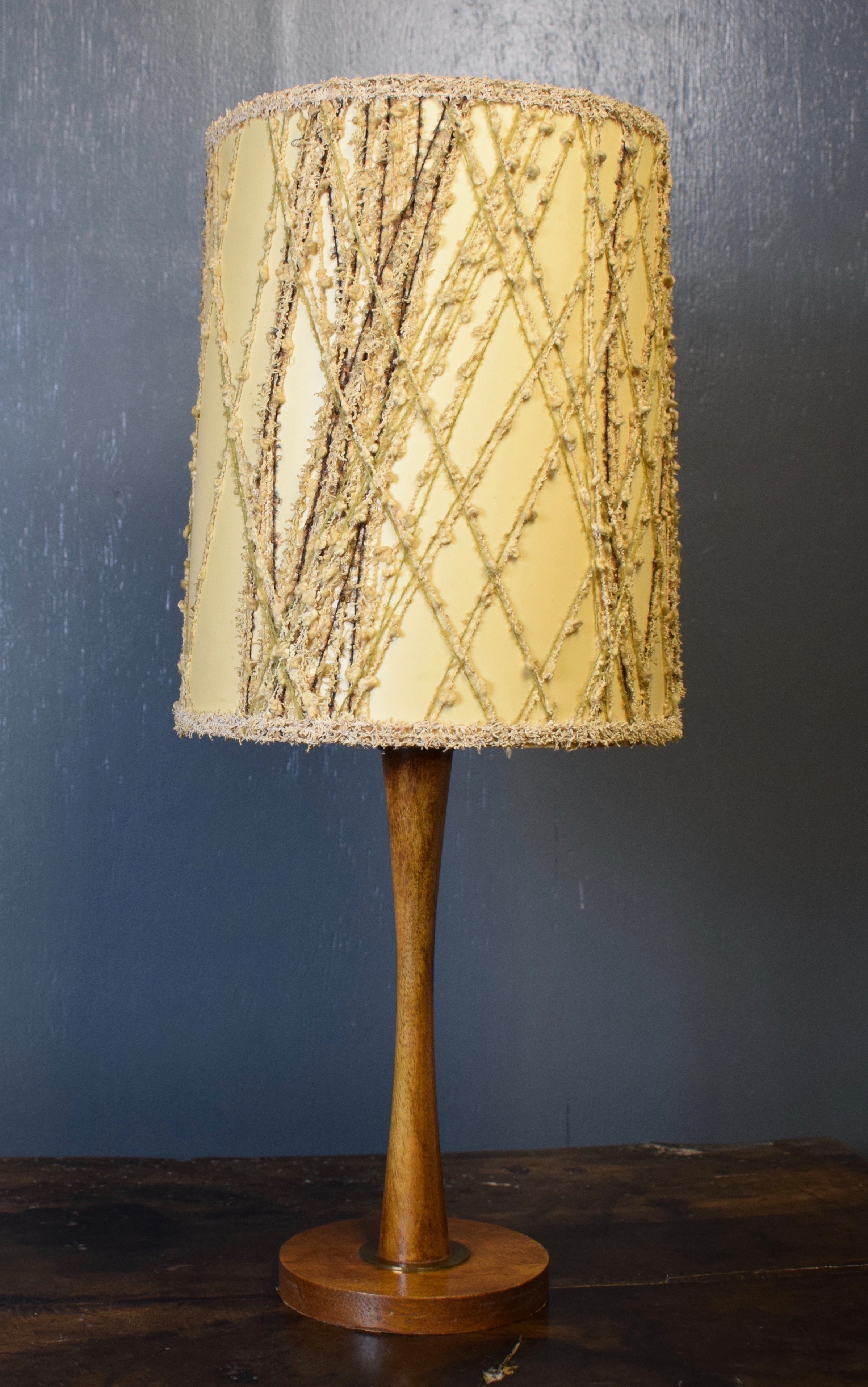 Mid Century Table Lamp With Wooden Base And Tubular Shade