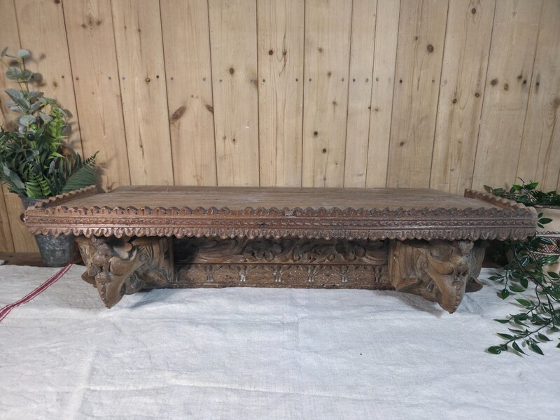 Antique Indian Carved Wooden Architectural Wall Shelf Plinth | Vinterior