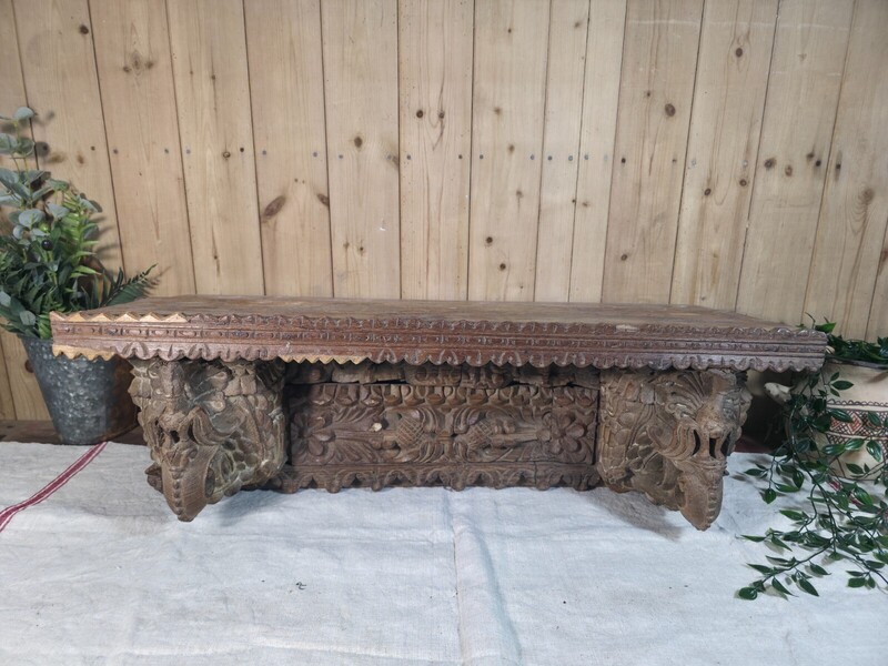 Antique Indian Carved Wooden Architectural Wall Shelf Plinth | Vinterior