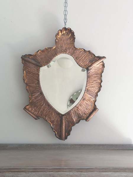 Solid Copper Antique Mirror Possibly Attributed To The Arts And Solid Copper Antique Mirror Possibly Attributed To The Arts And Crafts Movement Photo 1