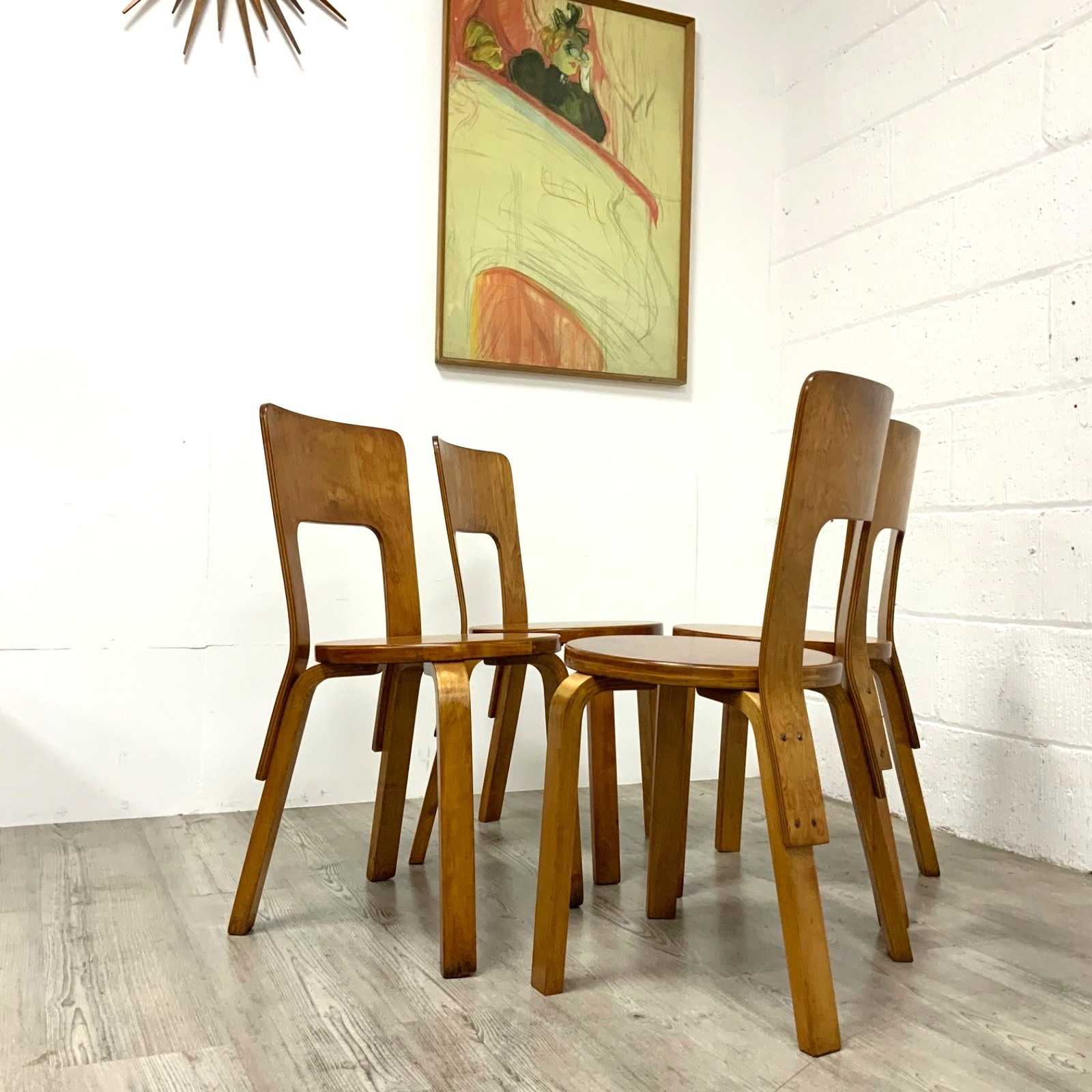 A Set Of 4 Original “Finmar” Alvar Aalto Model 66 Dining Chairs