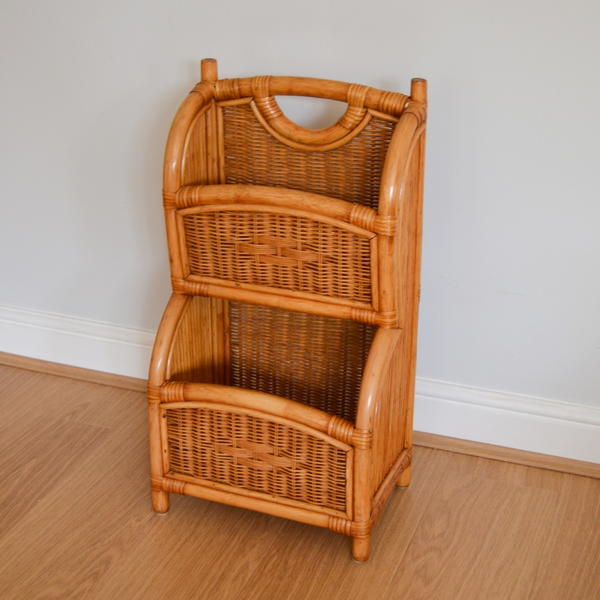 Vintage Bamboo Magazine Rack, Two Tier Storage Unit Book Rack 66cm Tall ...