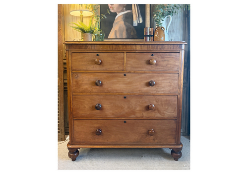 C1870 Large Mahogany Victorian Chest Of Drawers With Tulip Feet