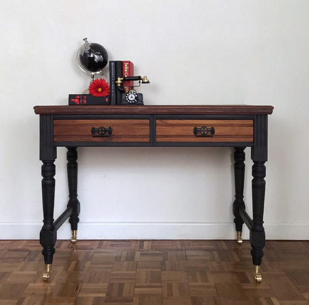 Rustic Black Writing Desk Dressing Table Ladies Antique Or