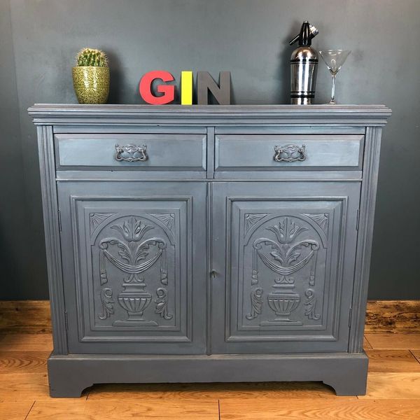A Vintage Shabby Chic Dark Blue Grey Sideboard Furniture Upcycled