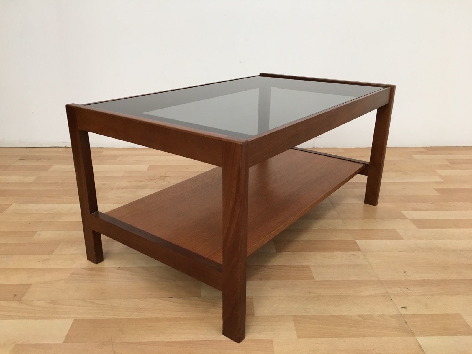 Vintage Retro Mid Century 60 S 70 S Teak Rectangular Smoked Glass