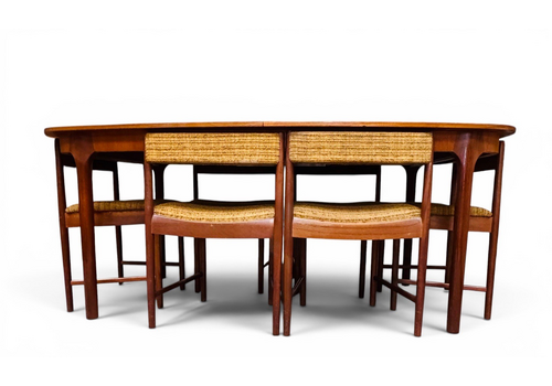 McIntosh Teak Oval Dining Table And Matching Six Dining Chairs Space Saver Rare