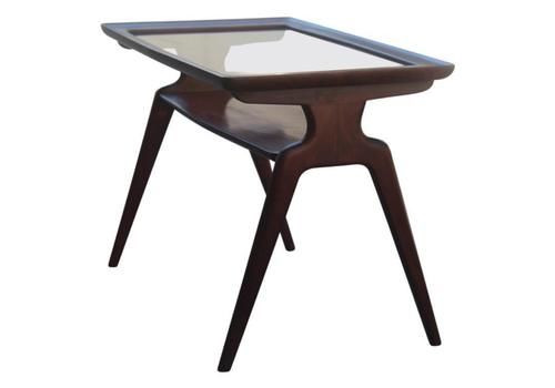 Midcentury Walnut Rectangular Coffee Table Italian Design 1950 Glass Top