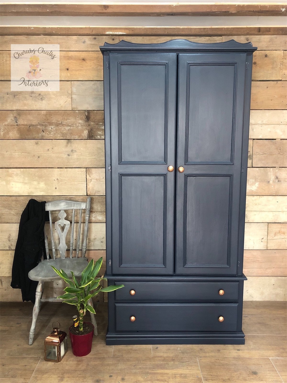 Vintage Pine Wardrobe Painted In Midnight Blue Vinterior