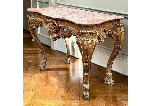 Italian Rococo Gilt Console Table With Marble Top