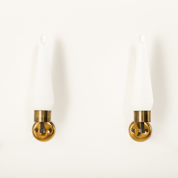 Pair Of Italian Wall Scones In Opaline Glass And Brass, 1960s | Vinterior