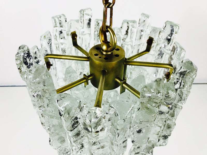 Beautiful Mid Century Kalmar Ice Glass Chandelier Beautiful Mid Century Kalmar Ice Glass Chandelier