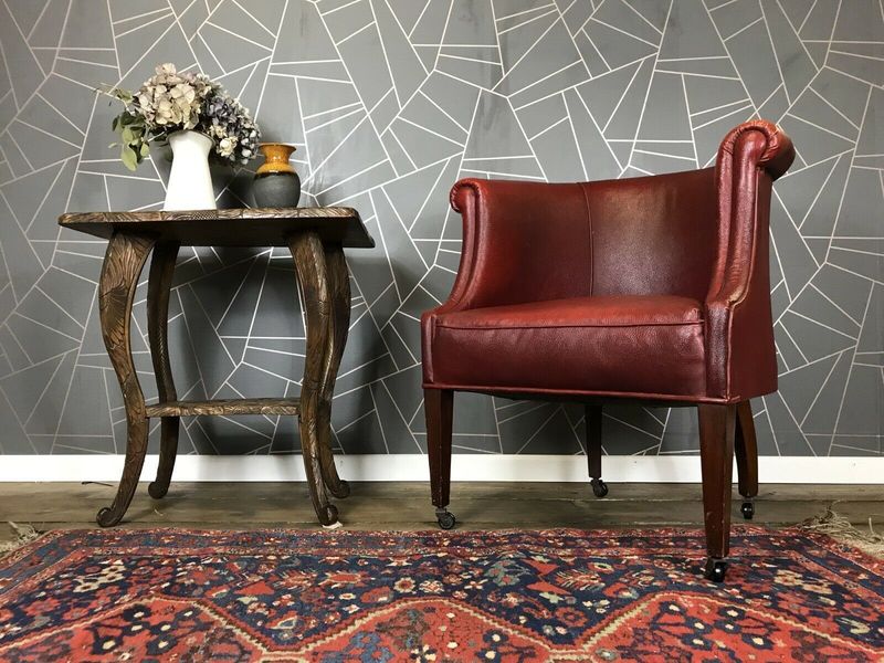 Stunning Antique Tub Chair Red Vintage Retro Armchair Mid Century Wooden Legs Stunning Antique Tub Chair Red Vintage Retro Armchair Mid Century Wooden Legs