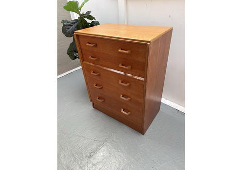 Vintage Mid Century G Plan "Brandon" Range Oak Chest Of Five Drawers 1950s