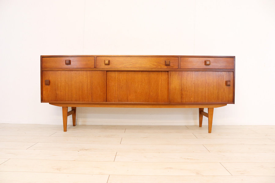 Mid Century Danish Sideboard In Teak With Stunning Square Handles