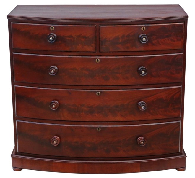 Victorian Flame Mahogany Bow Front Chest Of Drawers Vinterior