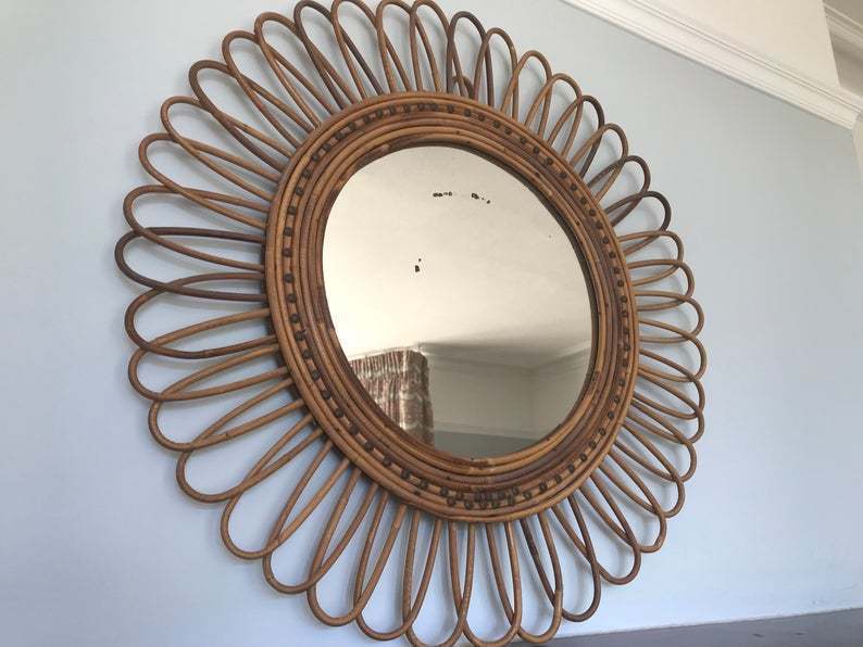 Incredible Rare Large Vintage Italian Bamboo Sunburst Mirror Mid Incredible Rare Large Vintage Italian