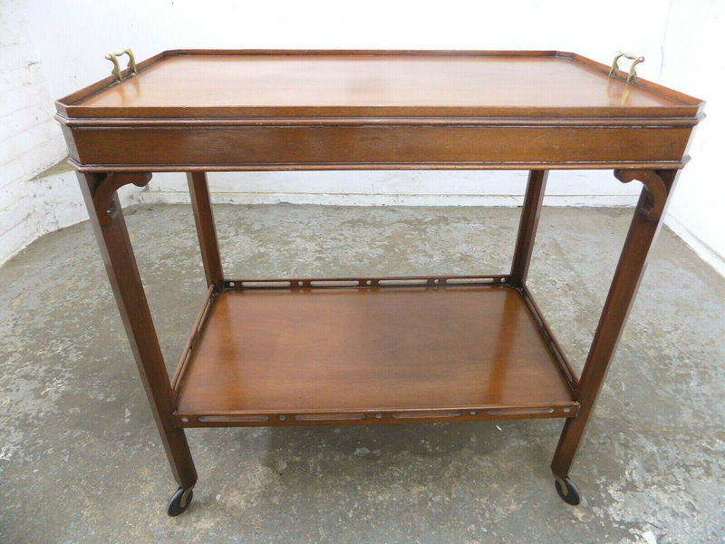 Vintage Mahogany 2 Tier Hostess Trolley Side Table Serving Hall Wheels