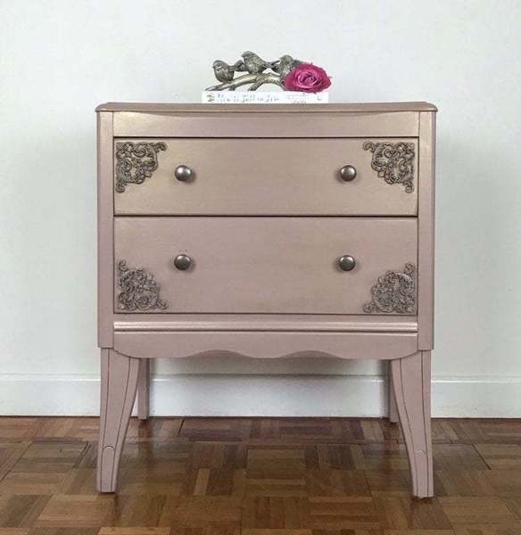 Light Pink And Bronze Chest Of Drawers Hand Painted Metallic Two