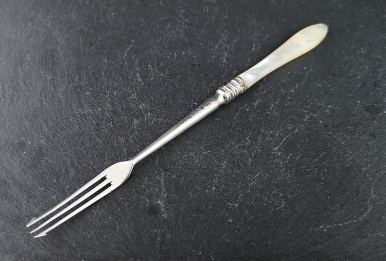 Antique Sterling Silver And Mother Of Pearl Pickle Fork, Victorian