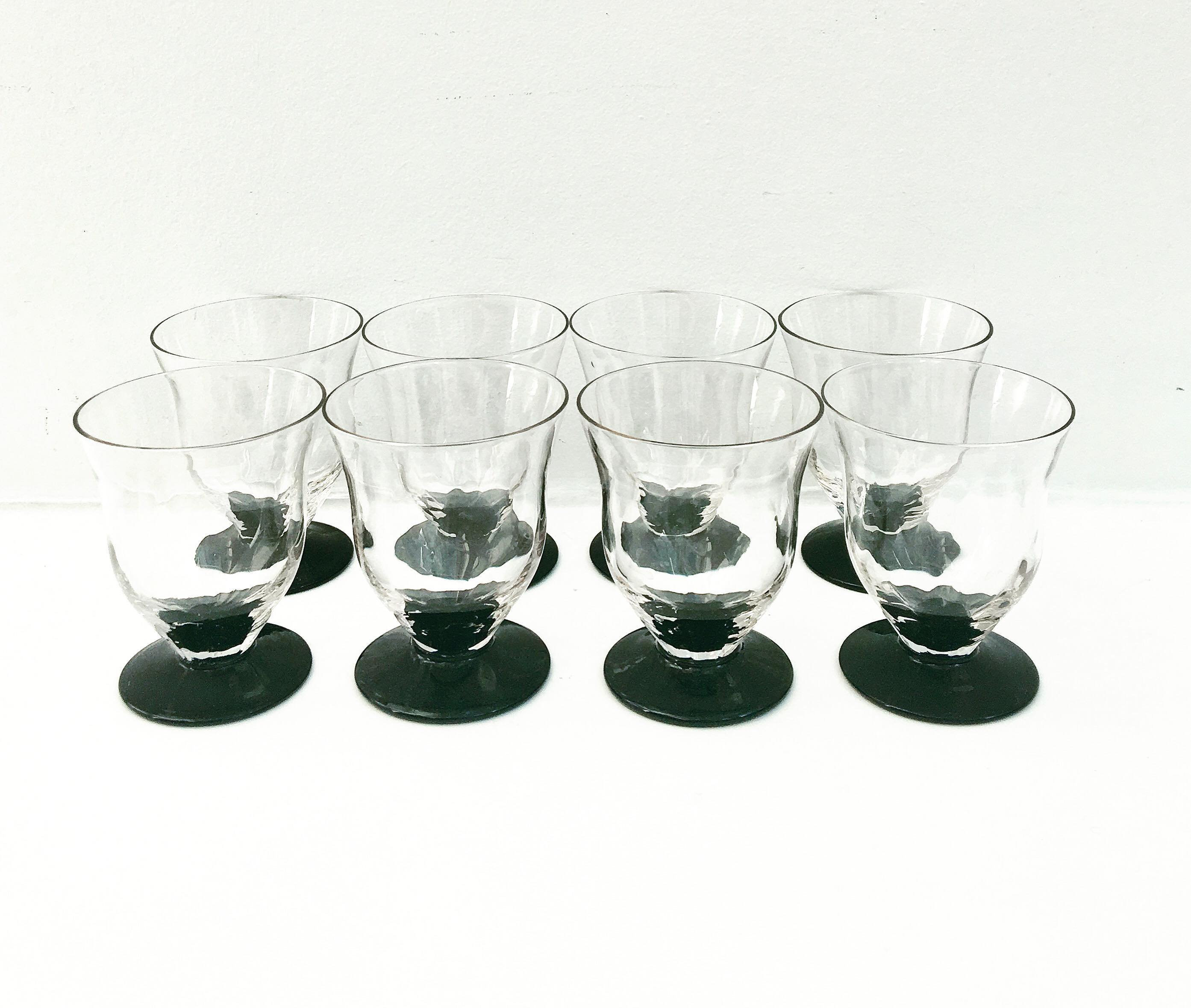 Vintage Wine Glass Art Deco Footed Round Black Bottom Goblets Glasses