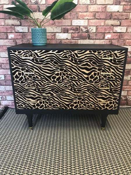 Upcycled Gplan Chest Of Drawers Bold Animal Print Design And Coal