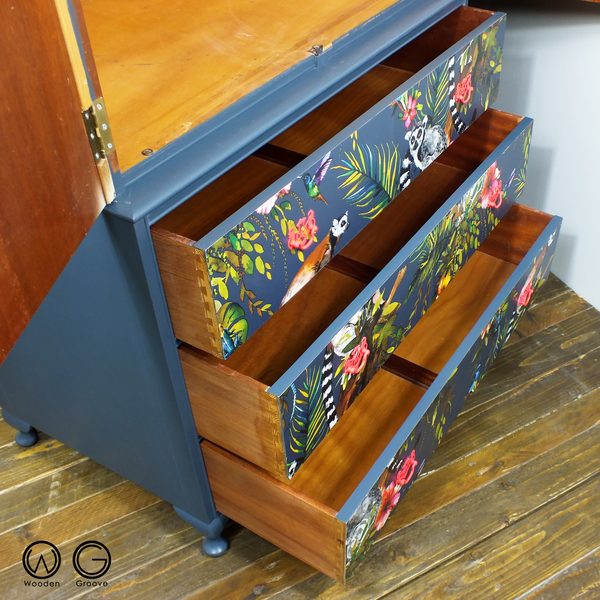 French Style Painted Armoire Wardrobe With Vibrant Tropical Jungle Lemur Decoupage Vintage Baroque Rococo Louis Xv Unknown Butilux Vinterior