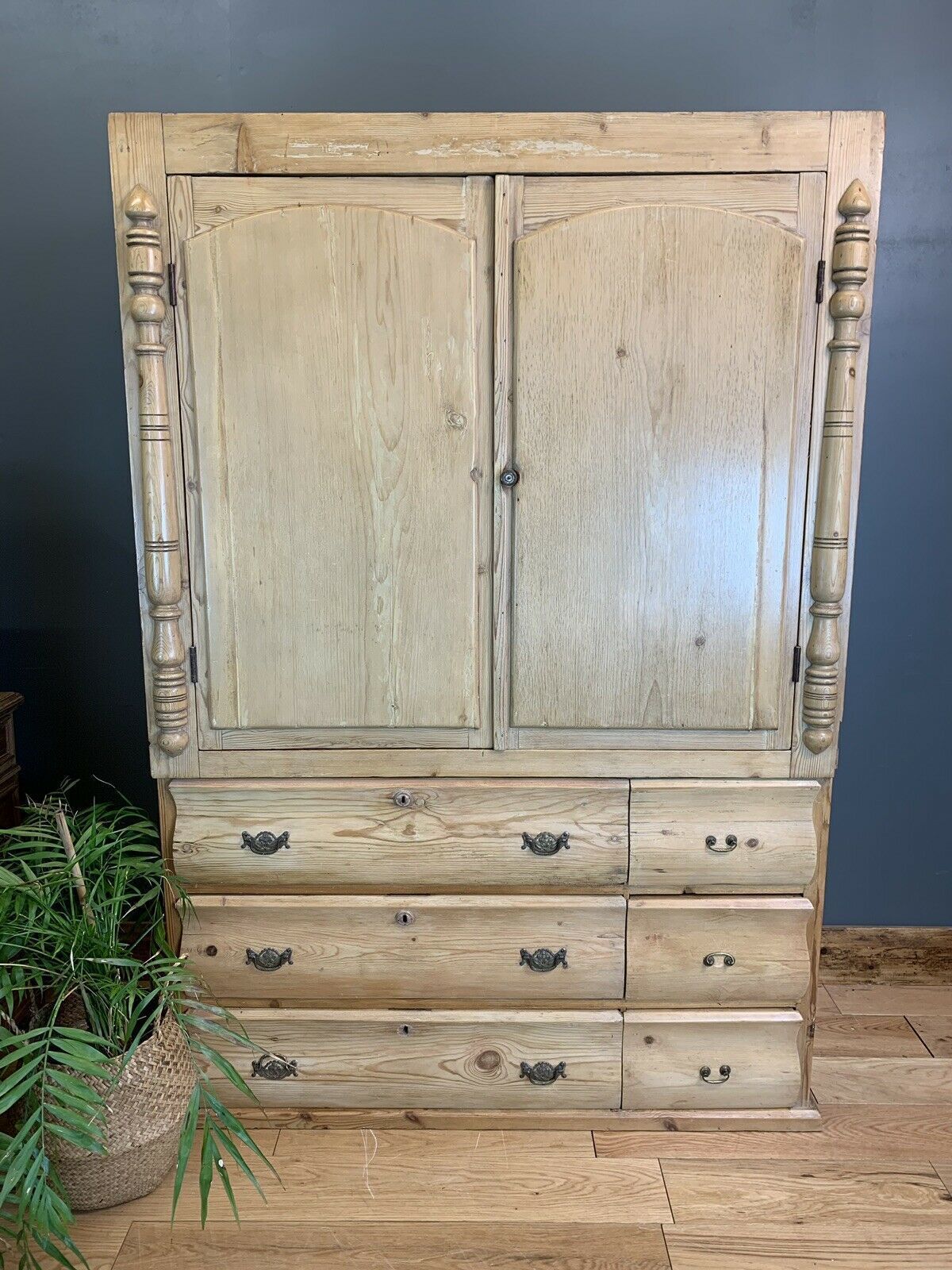 Antique Continental Old Pine Cupboard Shelves Storage Rustic Wardrobe