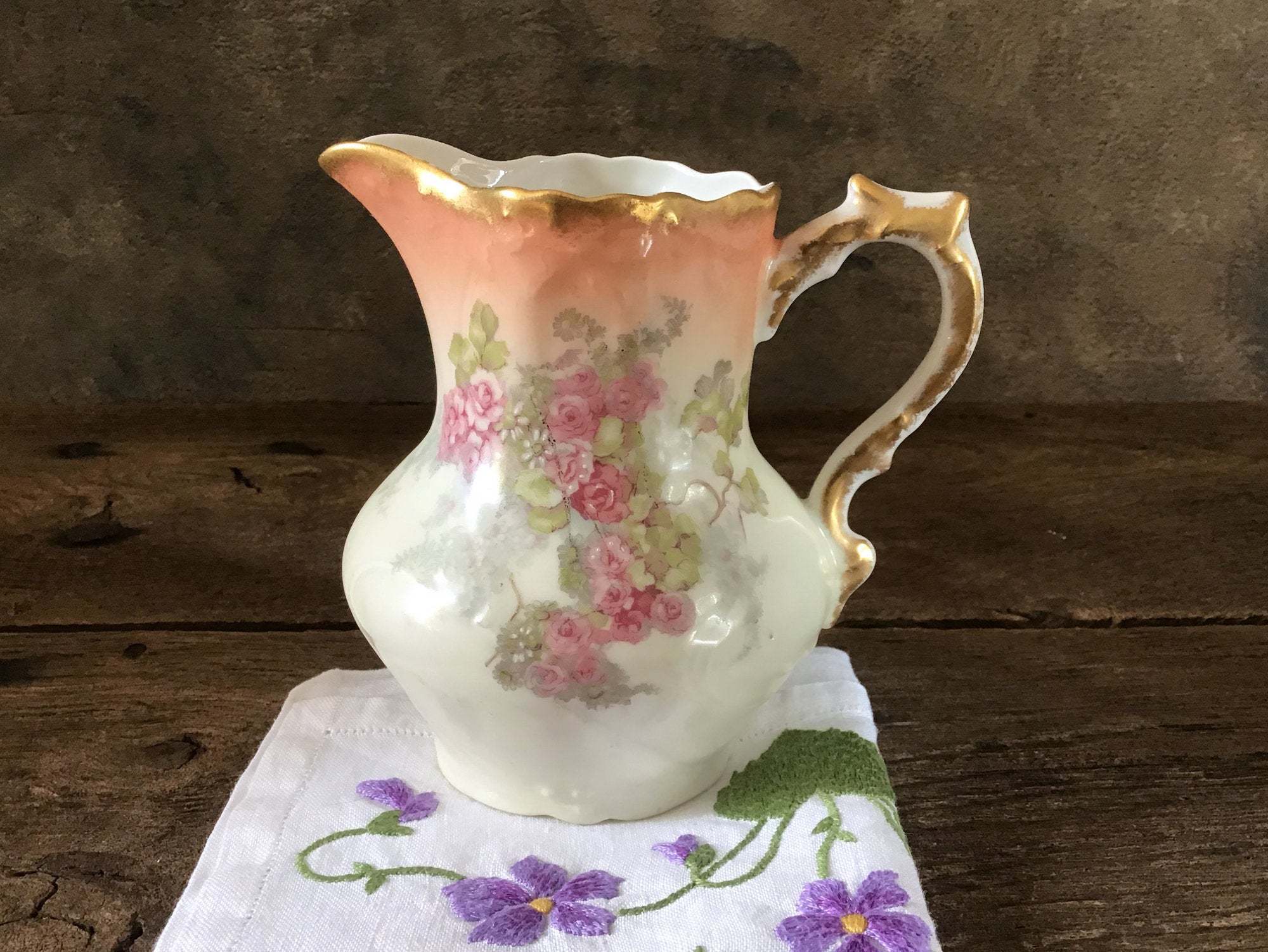 French Porcelain Limoges Creamer, French Antique Art Nouveau, Antique