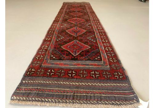 Vintage Narrow Afghan Runner 266x66 Cm Veg Dye Rug Tribal Baluch