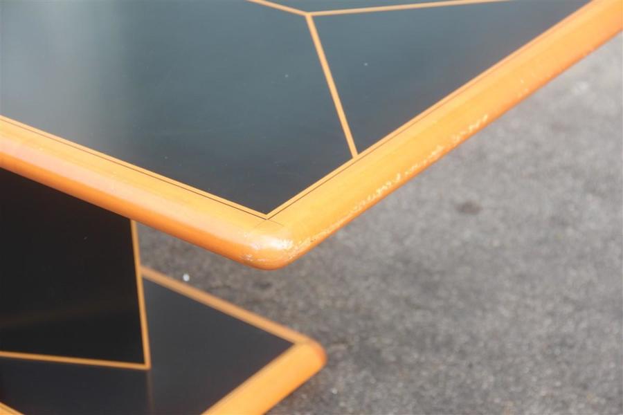 Black Big Rectangular Table And Natural Wood Rhombus Base Laminate 1970 Maple photo furniture