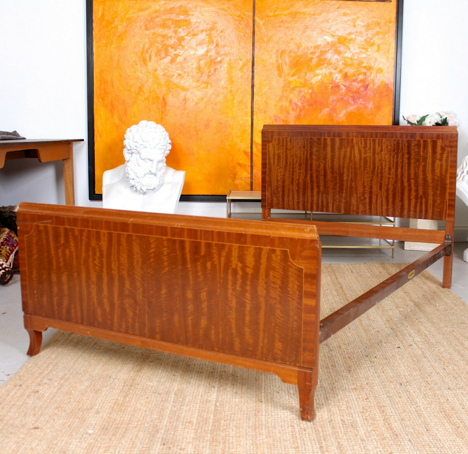 Antique Vintage Bed Frame Maple & Co Inlaid Mahogany Headboard