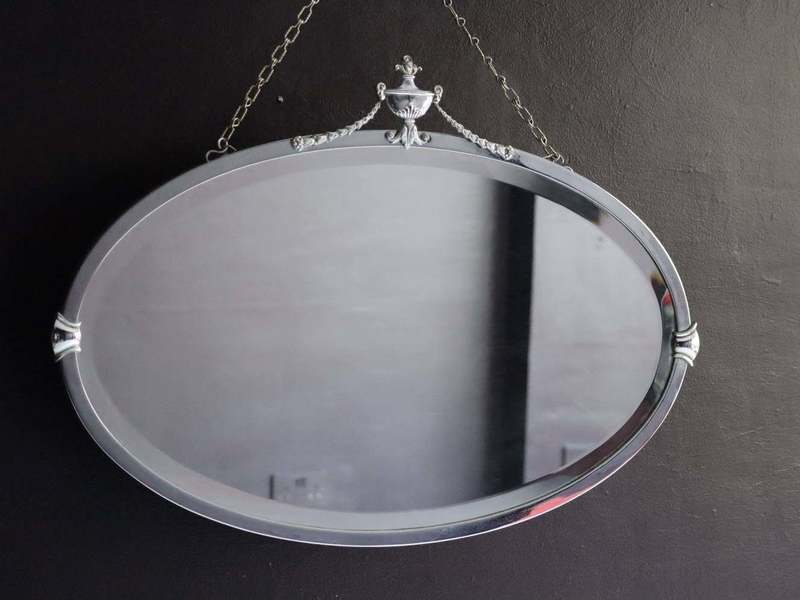 Chrome Art Deco Antique Large Wall Mirror Decorative Silver