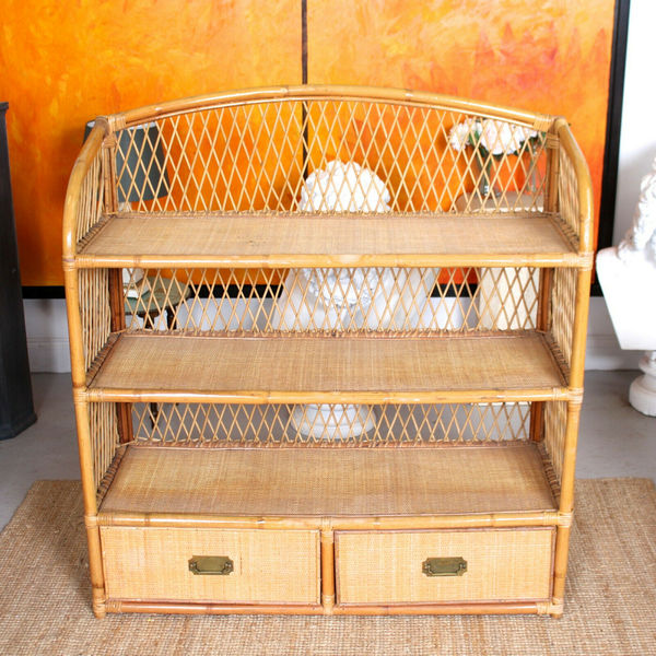 Vintage Bamboo Bookcase Large Rattan Wicker Open Shelving Bookshelves Vinterior