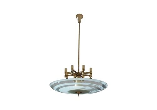 Flying Saucer Chandelier In Concave Glass And Brass Gold Midcentury, Italian