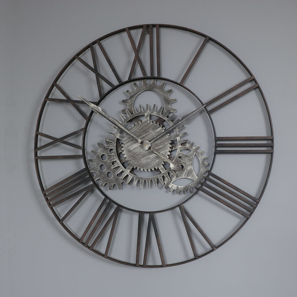 Large Metal Skeleton Cog Wall Clock With Roman Numerals Large Metal Skeleton Cog Wall Clock With Roman Numerals