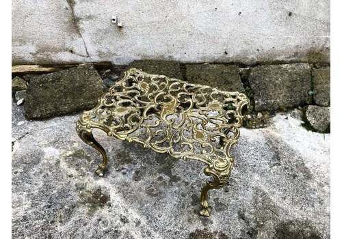 Antique Brass Trivet With Ornate Floral Design