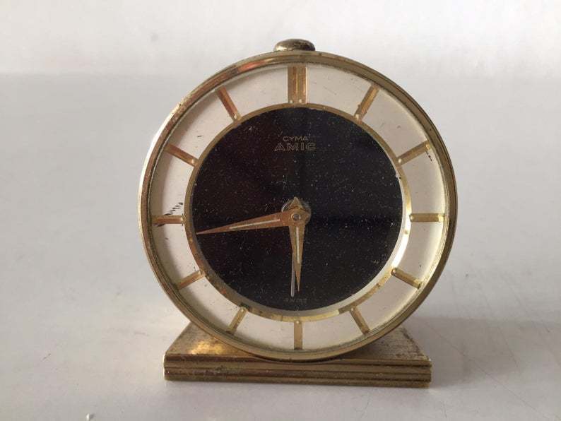 Cyma Amic Swiss Made Brass Black Metal Mechanical Alarm Clock