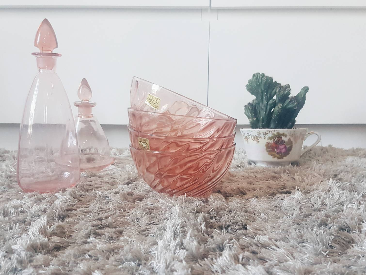 1 Pink Bowl Glass Rose Rosaline Arcoroc Luminarc Tableware Vintage Made In France Ice Cup Tableware Old Table Decoration Wedding Vinterior