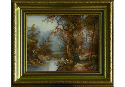 Oil On Canvas By I. Cafieri. Woodland Stream With Path