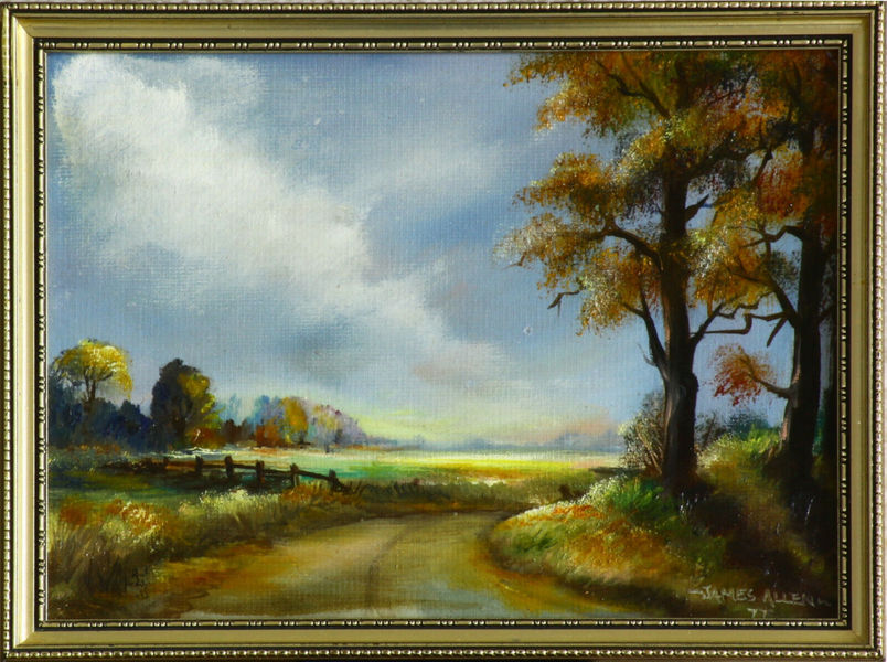 Small Oil Painting By James J Allen. Norfolk Country Lane Vinterior