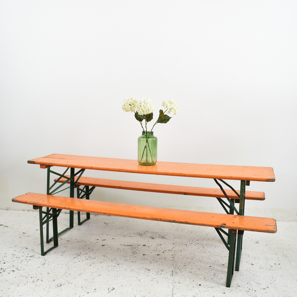 Orange German Beer Hall Table And Benches Vintage Patio Set Vinterior