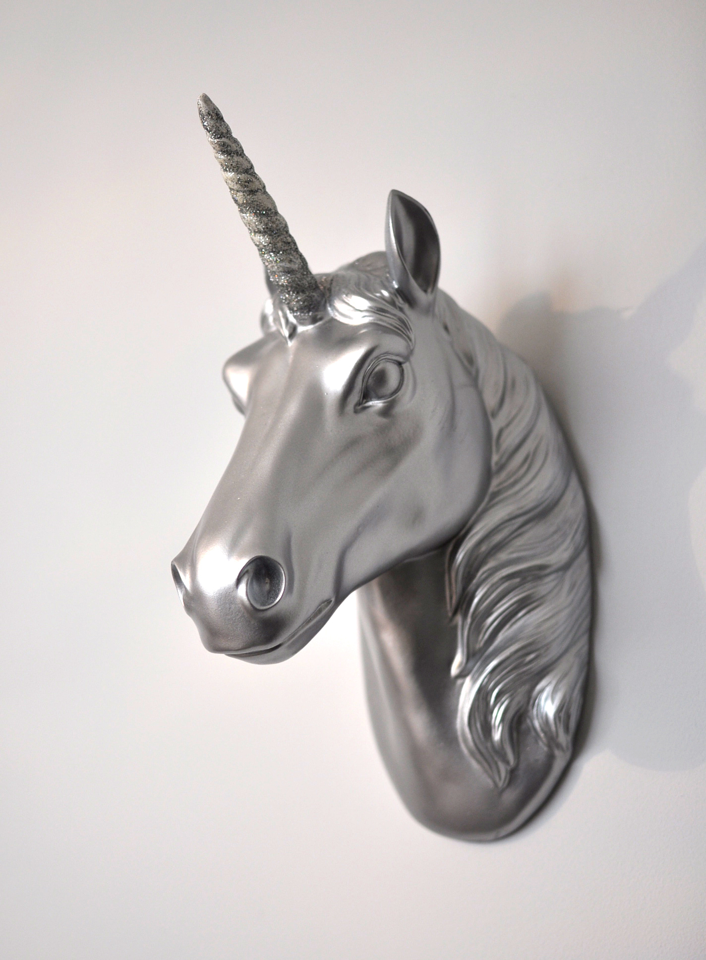 Silver Unicorn Head Mount With Silver Glitter Staff