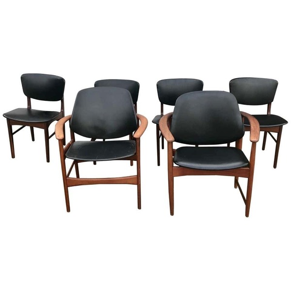 Arne Hovmand Olsen King And Queen Dining Chairs In Teak, Jutex 1950s