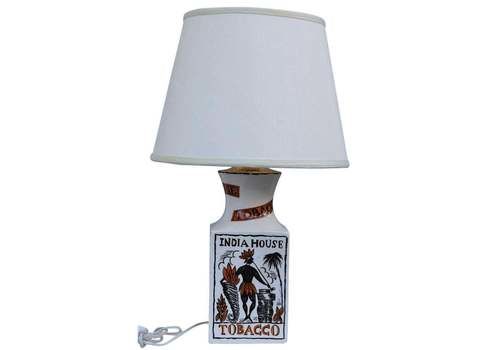 Ceramic Tobacco India House Table Lamp Italian Design Etruria 1950s Midcentury